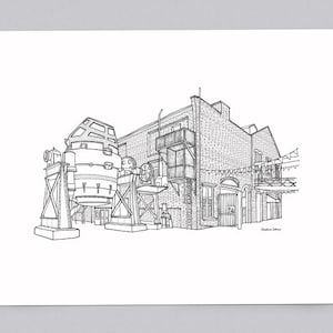 Kelham Island Museum - A3 Architecture Illustration Print - Sheffield Gift - Black and White Line Drawing