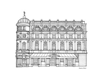 The Lyceum Sheffield - A4 Illustration Print - Sheffield Gift - Sheffield Architecture - Black and White Line Drawing