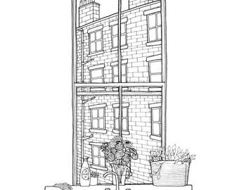 Edinburgh Window Illustration Print - Houses Wall Art A4 Print