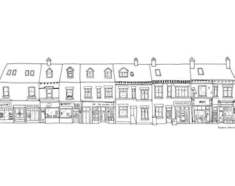 Sharrow Vale Road, Sheffield - A4 Illustration Print - Black and White Architecture Line Drawing