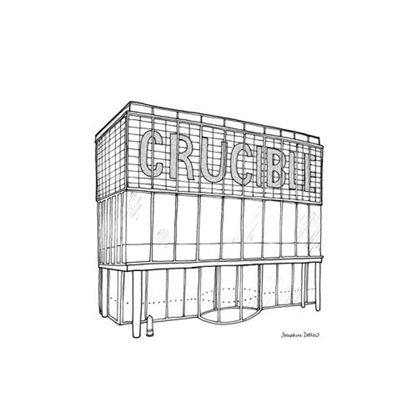 The Crucible Theatre - Sheffield Building Illustration - Black and White 21cm Square