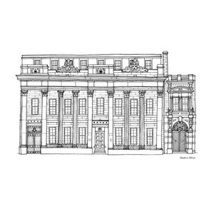 Cutler&#39;s Hall Sheffield - impression Illustration A3 - cadeau de mariage Sheffield - Sheffield Architecture - noir et blanc - dessin au trait