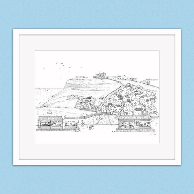 Whitby Drawing Personalised Whitby Illustration Print - Black & White Drawing ...