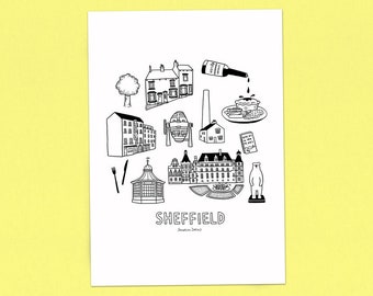 SHEFFIELD Icons A3 Print - Buildings & Landmarks Illustration