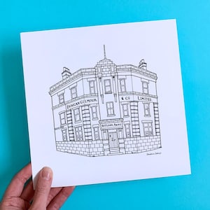 Rutland Arms, Sheffield - Pub Illustration Print - Black and White 21cm Square