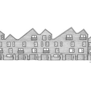 Little Kelham Houses Sheffield - A3 Illustration Print - Sheffield Gift - Sheffield Architecture - Black and White - Line Drawing