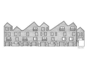 Little Kelham Houses Sheffield - A3 Illustration Print - Sheffield Gift - Sheffield Architecture - Black and White - Line Drawing