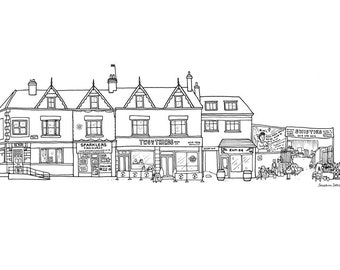 Abbeydale Road, Sheffield - A4 Illustration Print - Black and White Architecture Line Drawing
