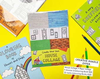 CUT, STICK & COLOUR Creative Activity Pack Bundle - colouring, collage, paper craft, house portrait, Sheffield