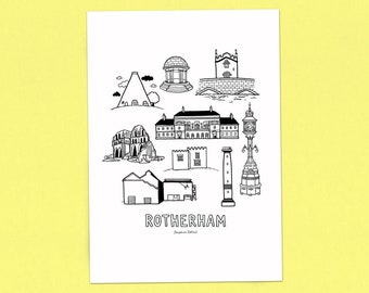 ROTHERHAM Icons A3 Print - Buildings & Landmarks Illustration