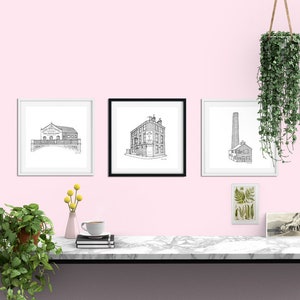 The Chimney House, Kelham Island Print Sheffield Building Illustration Black and White 21cm Square image 8