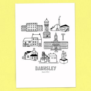 Impresión de iconos de BARNSLEY - Ilustración de edificios y puntos de referencia A3