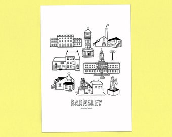 BARNSLEY Icons A3 Print - Buildings & Landmarks Illustration