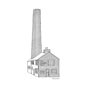 The Chimney House, Kelham Island Print Sheffield Building Illustration Black and White 21cm Square image 1