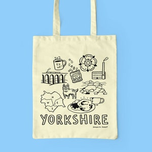 YORKSHIRE TOTE BAG Hand Drawn Icons Screen Printed Tote Bag image 2