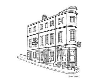 The Three Tuns Sheffield Print - Sheffield Pub Illustration - Black and White 21cm Square