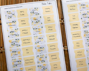 Mini Laminated Bible Tabs with Adhesive, Lemon Yellow Vinyl Bible Tabs, Bible Journaling for Women, Bible Dividers, Bible Stickers