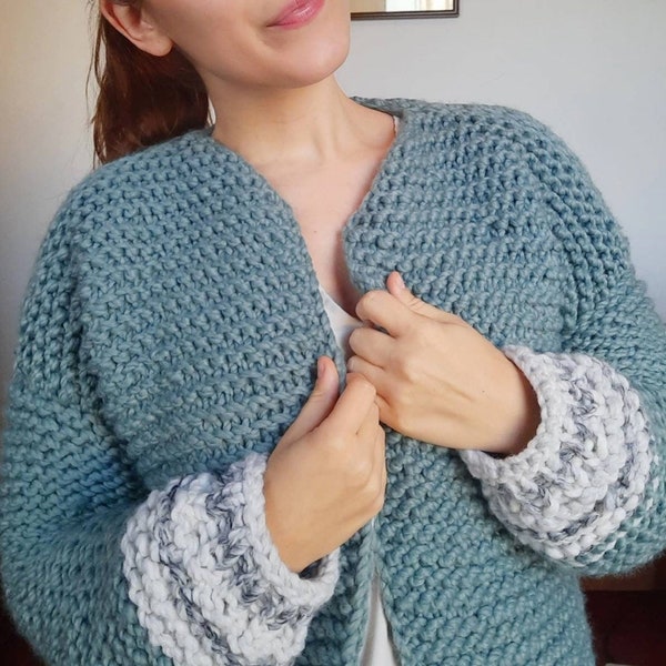 The Twisted Garter Cardigan (Chunky/Thick/Warm/Fitted Sweater) loom knitting pattern