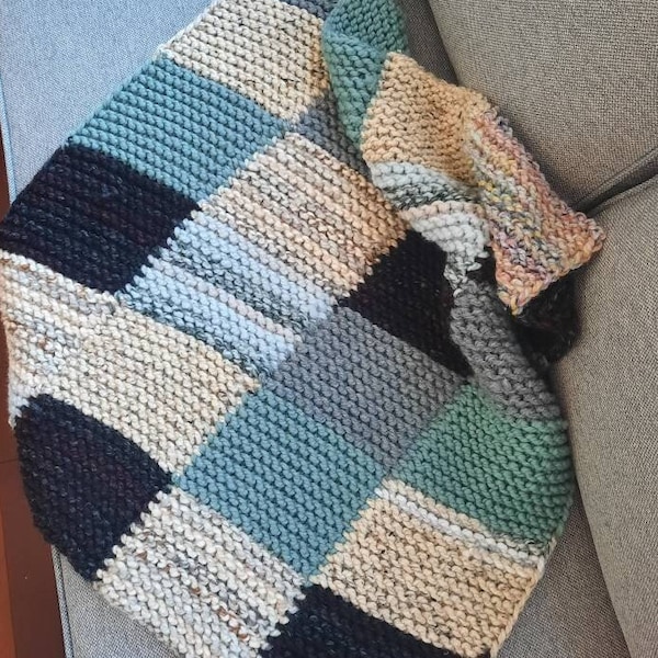 Penny Patchwork Blanket (thick/warm/chunky knit) loom knitting pattern