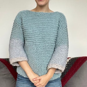 The Hello Hilda Sweater (chunky knit sweater pullover) loom knitting pattern