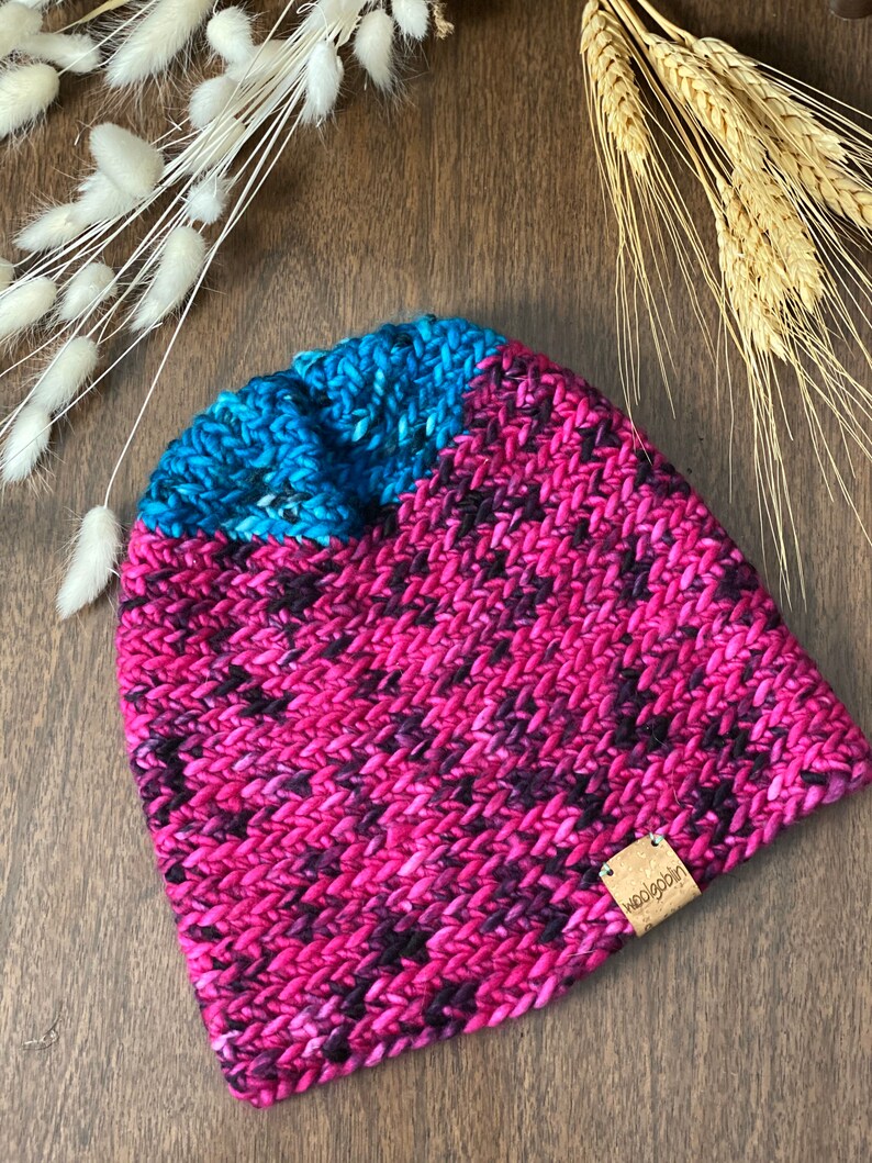Pink and Blue Pick a Pom Merino Wool Beanie