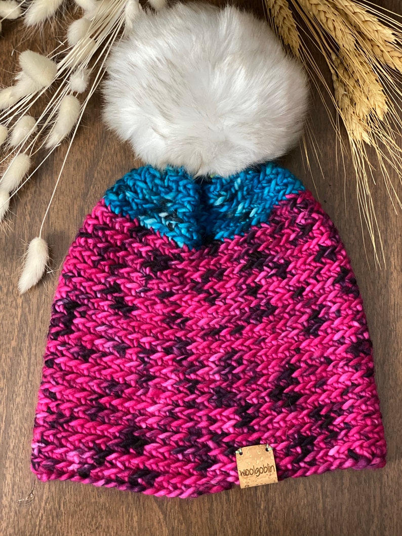 Pink and Blue Pick a Pom Merino Wool Beanie