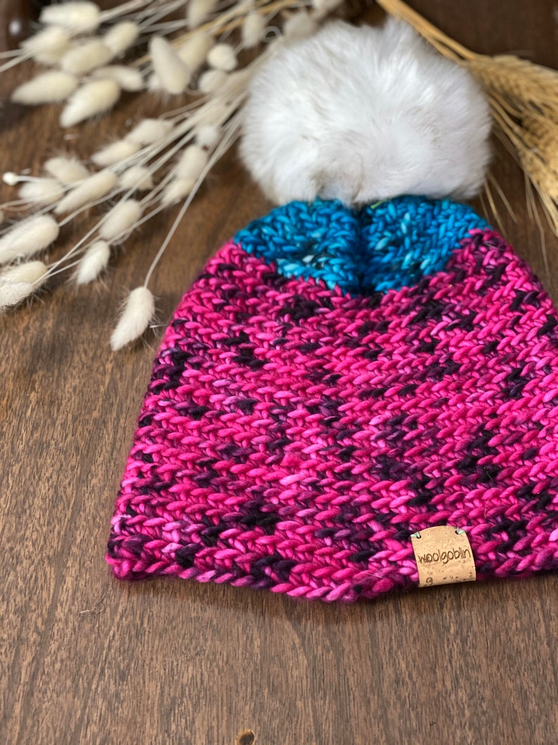 Pink and Blue Pick a Pom Merino Wool Beanie
