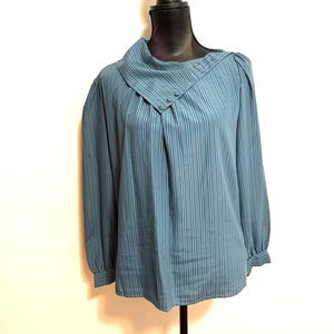 1970s Lady Manhattan Blouse: Teal Striped Vintage Top, Size Small