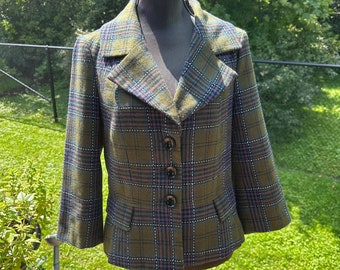 Vintage Plaid Wool/Polyester Blend Fitted Blazer - Women's Size 6