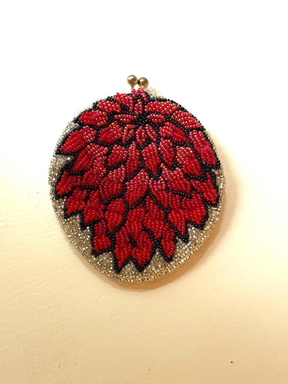 Art Deco Beaded Silk Coin Purse: 1920s Antique Glass Beadwork