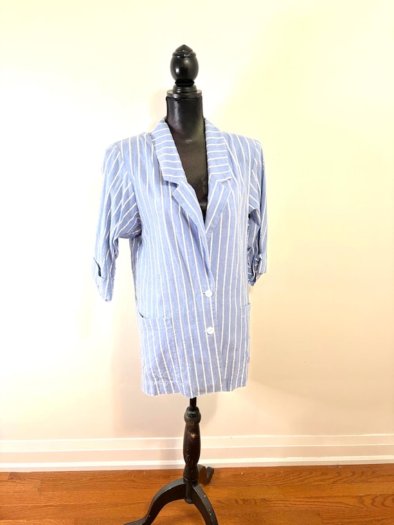 Vintage Leonard Blue White Striped Blazer – Size Medium