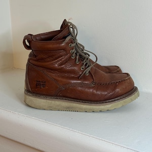 Bruine leren Timberland-workbootstijl (geen stalen neus) - damesmaat 9, wijde breedte