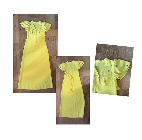 VTG 1960’s Yellow empire waist Bohemian Dress