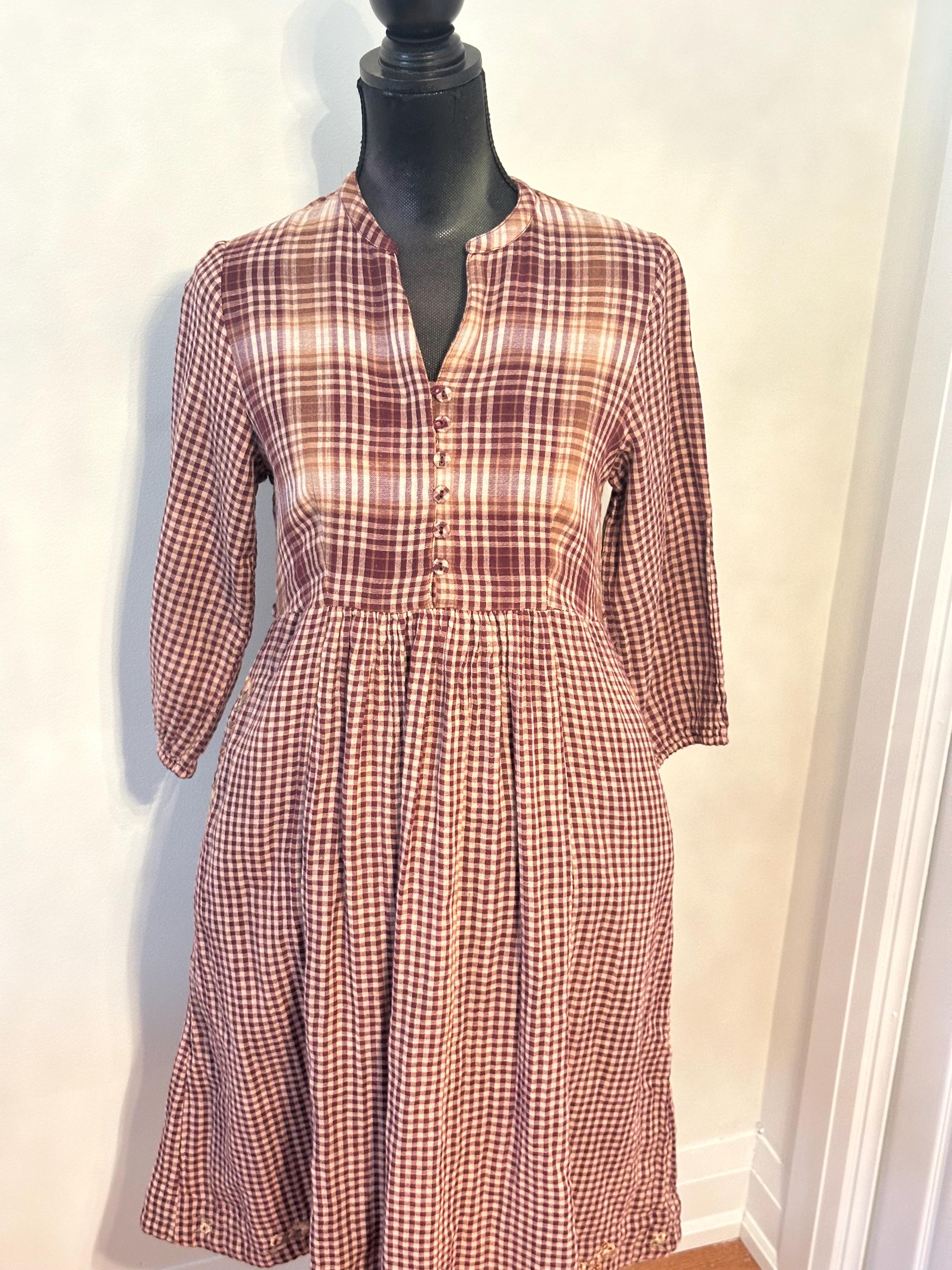April Cornell Plaid and Gingham Wmprie waist Midi Dress - Size Xsmall