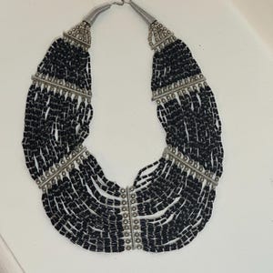 Black Seed Bead Multi Strand Necklace: Vintage Boho Tribal Jewelry