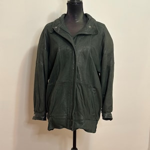 Veste en cuir vert super doux Oceans West des années 1990 - Taille femme Large