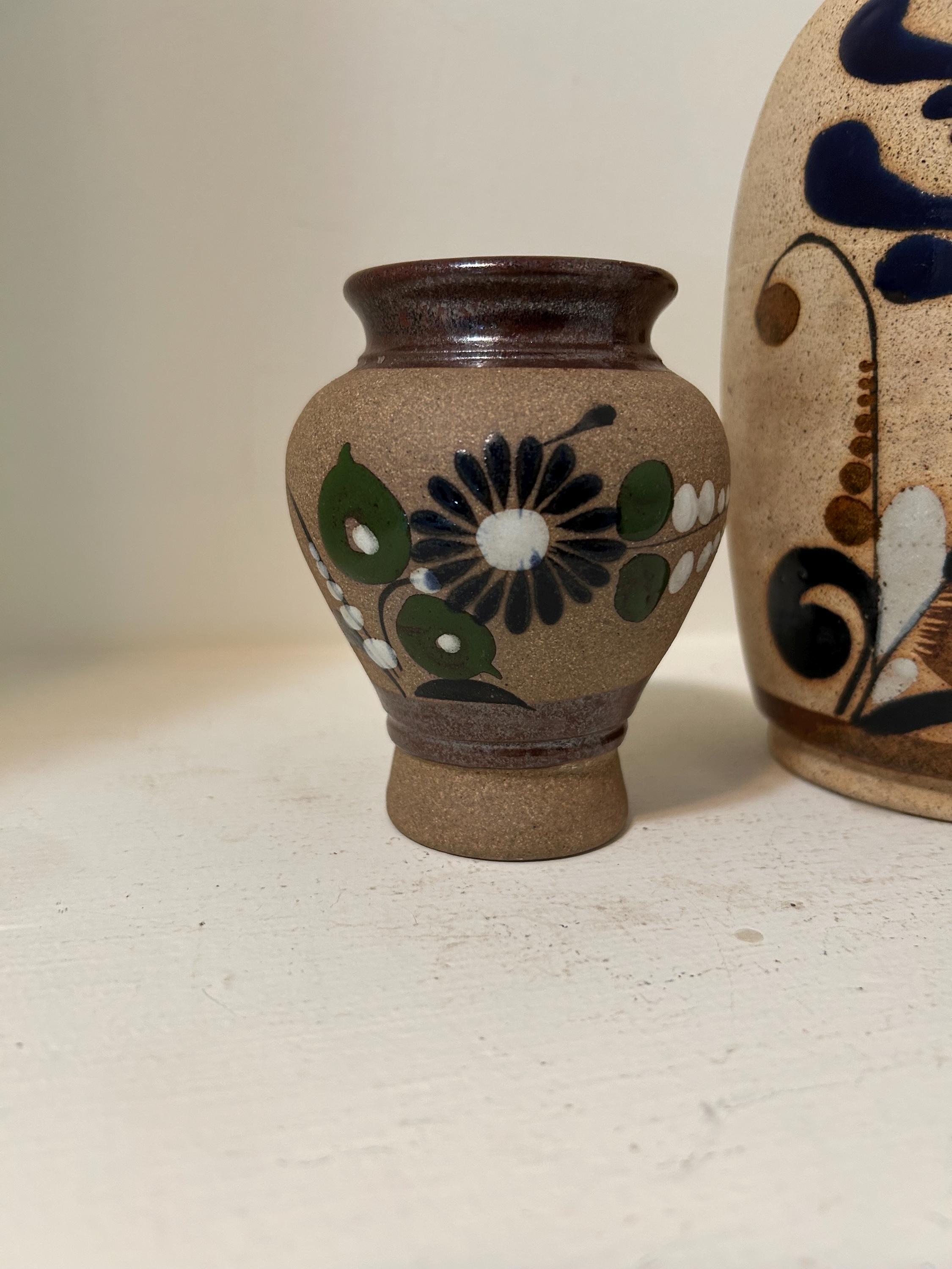 ⌘ メキシコ　壺　陶器　置物 ⌘ インテリア　トナラ　花瓶　緑　民芸品 メキシコのヴィンテージ トナラ花瓶 - 2個セット - Etsy 日本