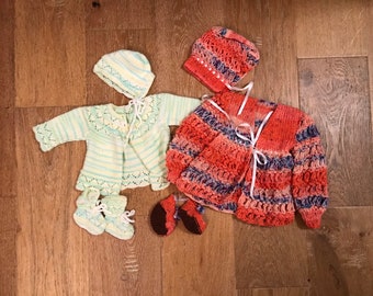 Handmade Vintage BABY Sweater, bonnet and booties