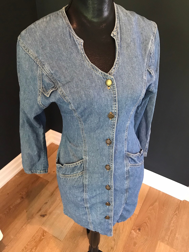 1980/'s Pelican Cove Denim Button Up Dress /'free shipping/'