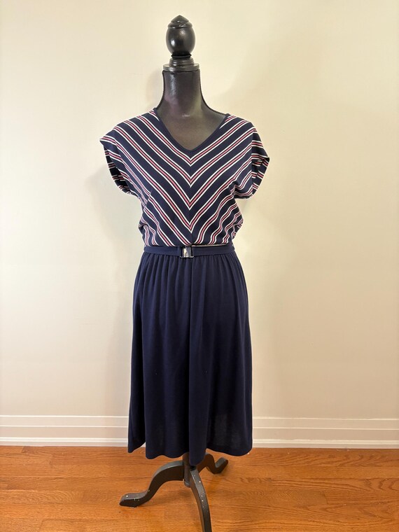 Robe bleu marine vintage des années 1970 Petite taille Haut à