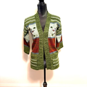 Vintage 1970s Wolnad Knit Cardigan – Women’s Small – Boho Striped Sweater Jacket