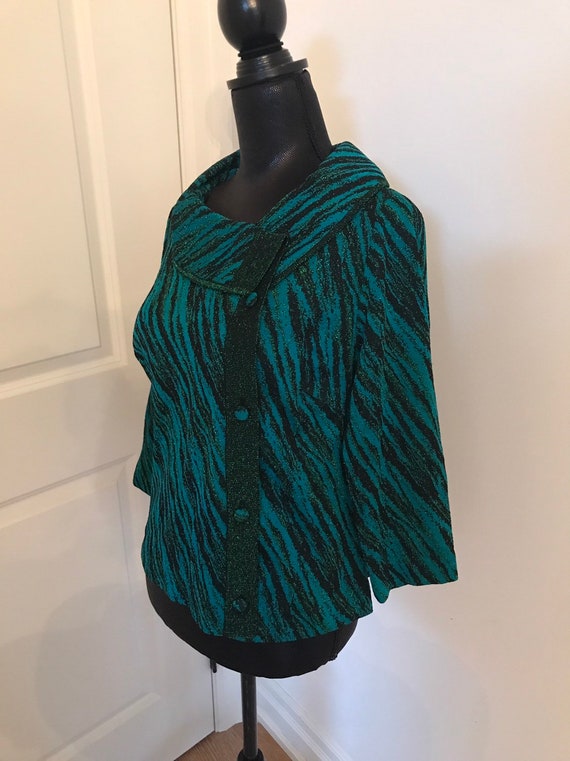 VTG 1950’s Teal and Black COWL neck Top