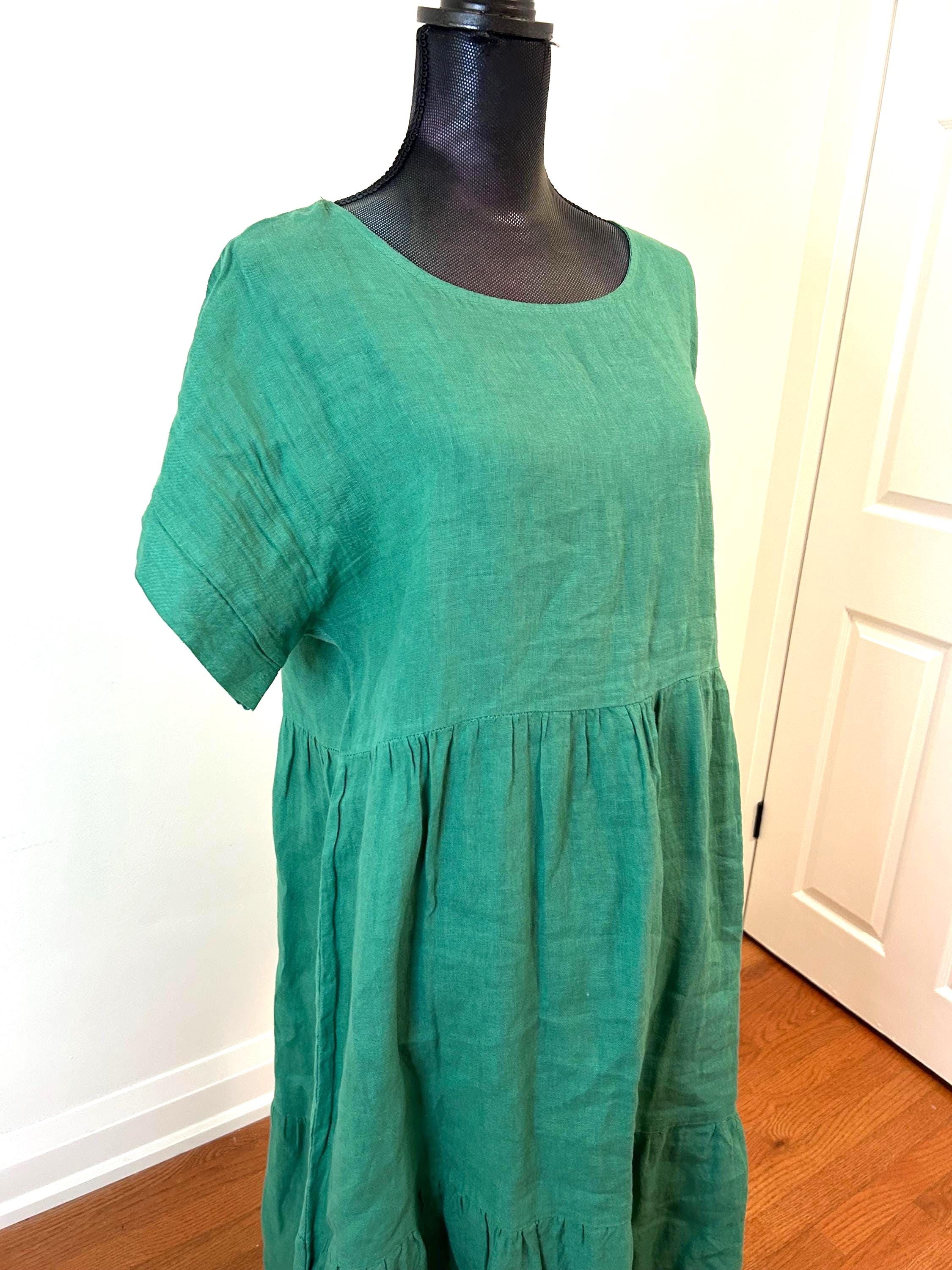 Valentina Naldi Italian Linen Green Empire Waist Dress - Size Large - US 10  - Etsy