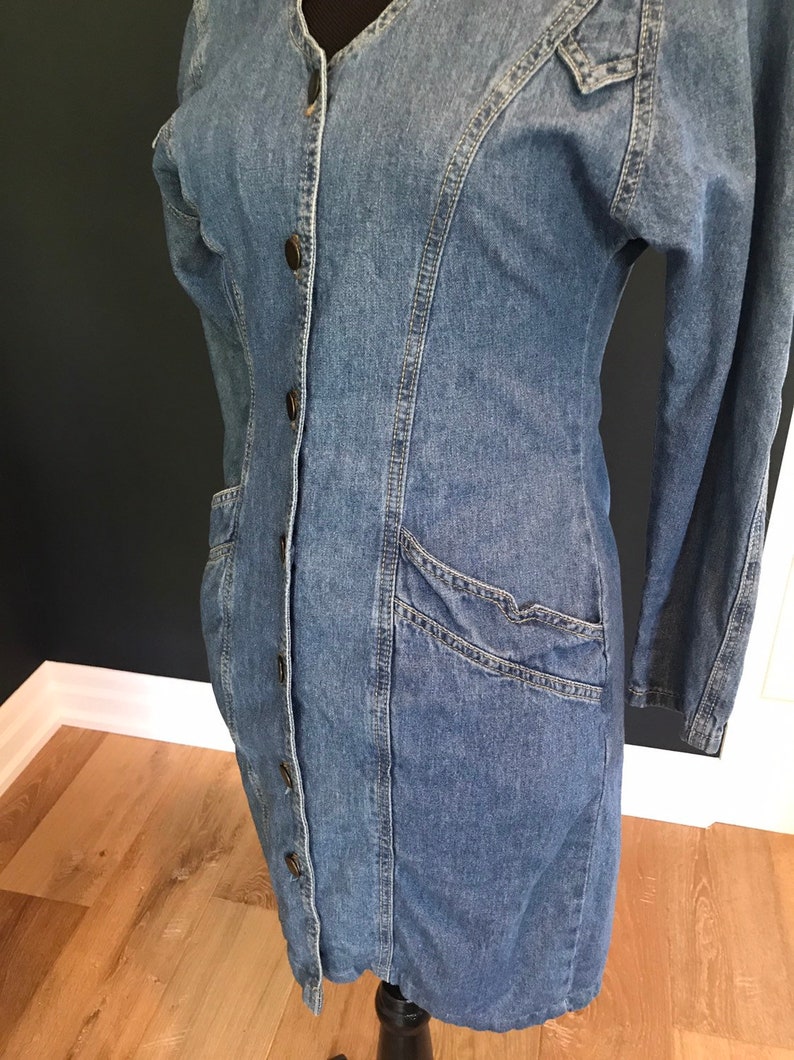 1980/'s Pelican Cove Denim Button Up Dress /'free shipping/'