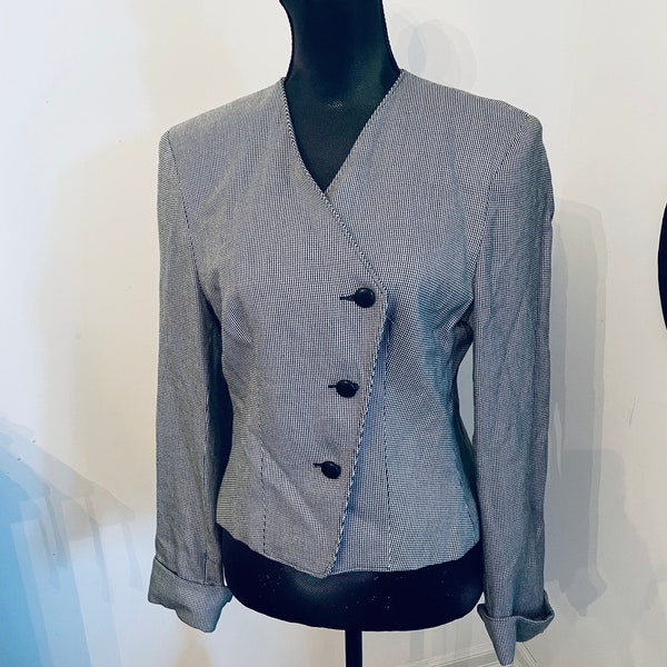 Vintage BIANCA asymmetrischer Blazer mit Hahnentritt-Muster