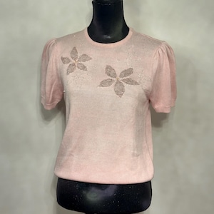 1980’s Vintage Pink Mode KY Knit Top with Floral details - Size medium