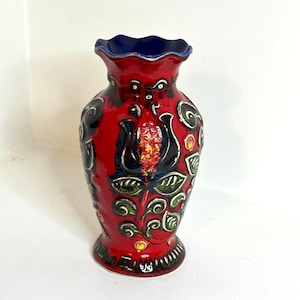 West Germany Pottery: Red Bay Keramik Fat Lava Vase