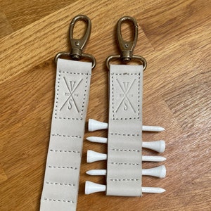 Cream Leather Golf Tee Holder, Vintage Sports Caddy (5 or 8 Tee)