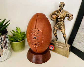 Rugby Ball mini / genuine leather vintage rugby ball with plinth / rugby ball / Gift for teenager / vintage decor / Father's Day