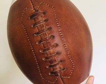 Handmade Brown Leather Vintage Style American football with lines and plinth / Leather football / Football / Christmas gift for him